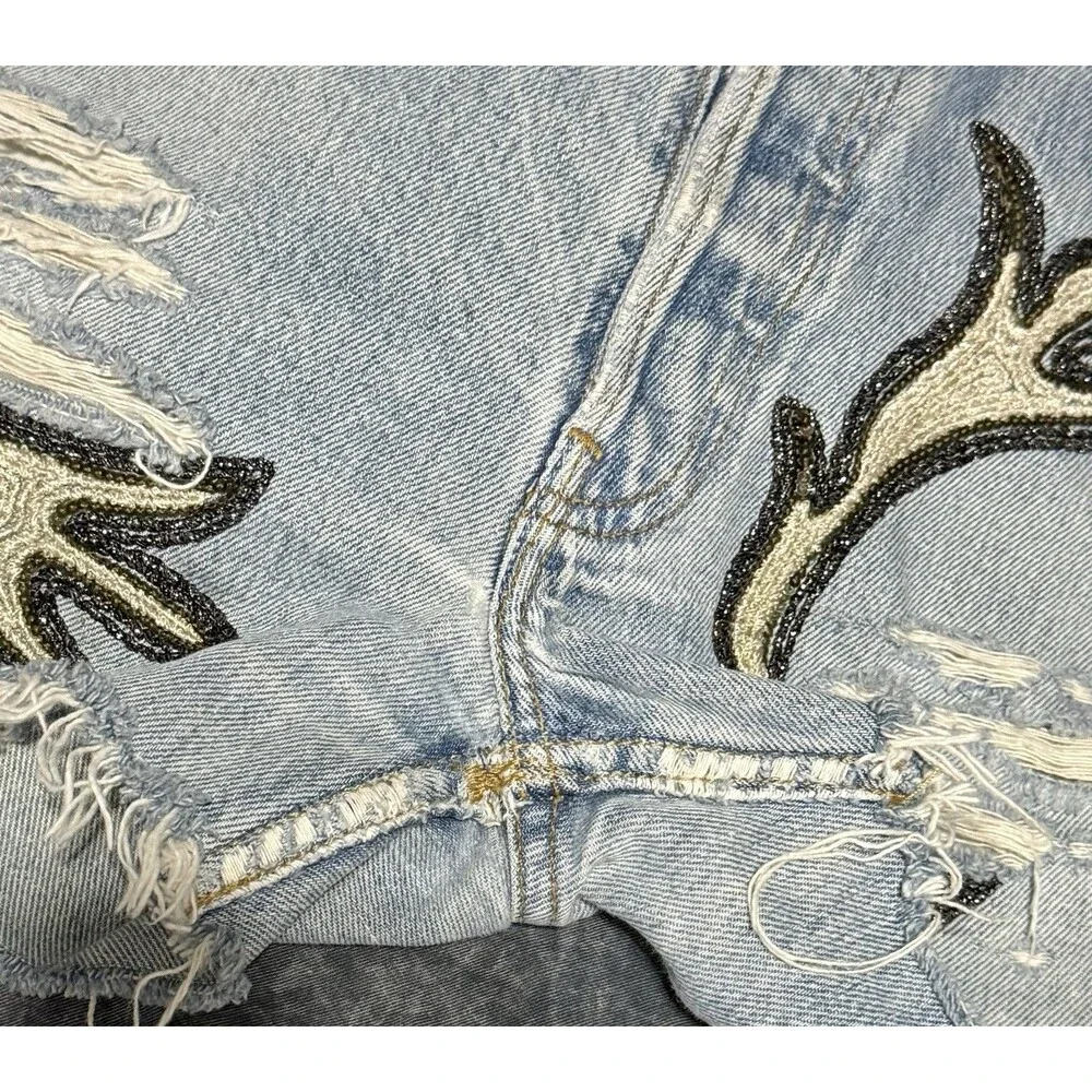Vtg Levis 501 Cutoff Short Reworked History Repeats Custom Antler Beadwork Sz 34